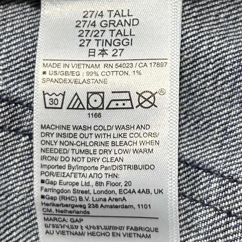 GAP Girlfriend Mid Rise Jeans sz 27/4 Tall Medium Wash Cuffed Raw Hem Stretch - Picture 10 of 11